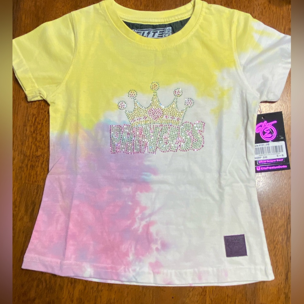 Elite denim short sleeve sequined shirt. Tie dye .  Princess.  Size 5/6.  NWT